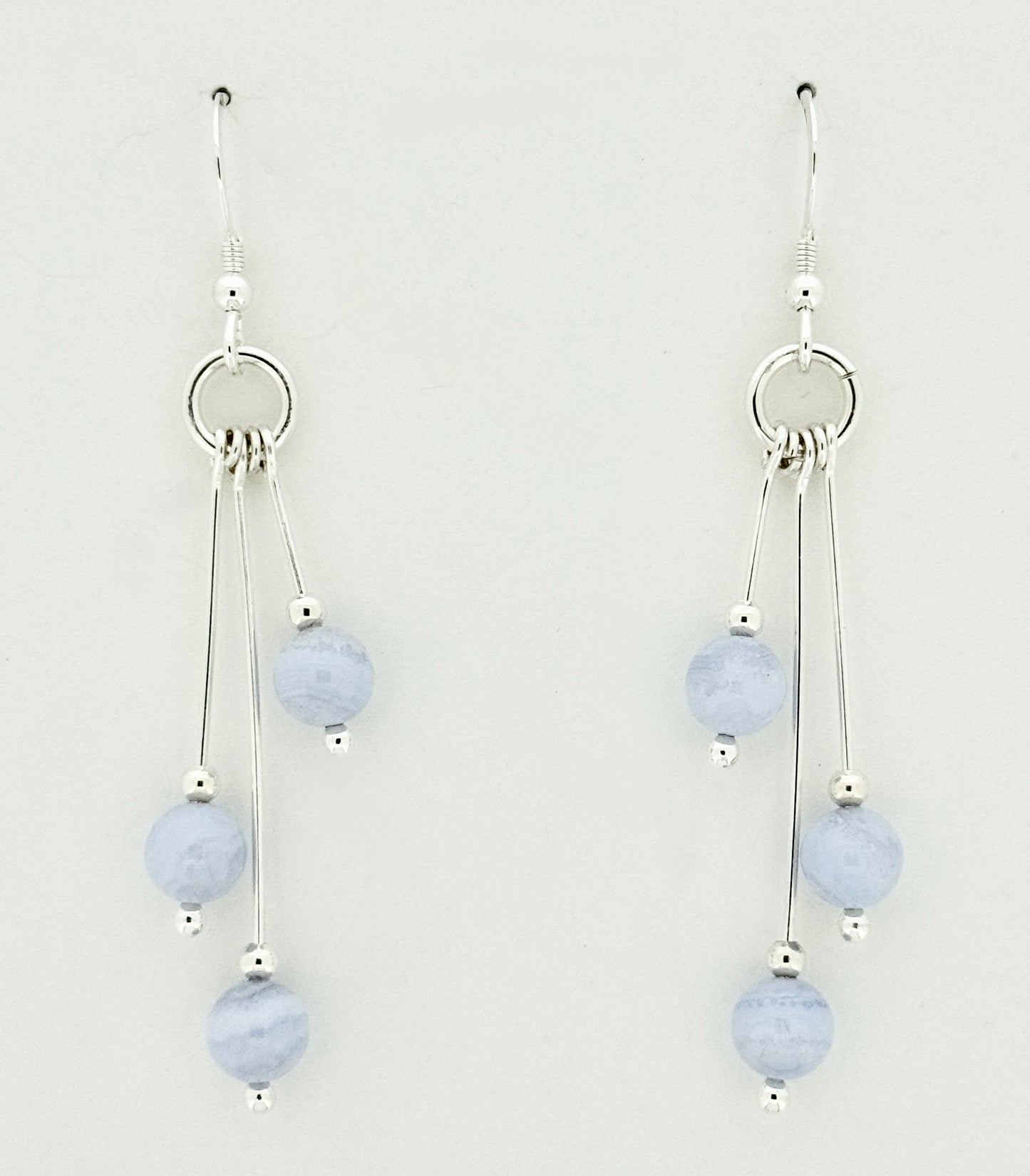 Blue Lace Agate Earrings, Tri-dangle