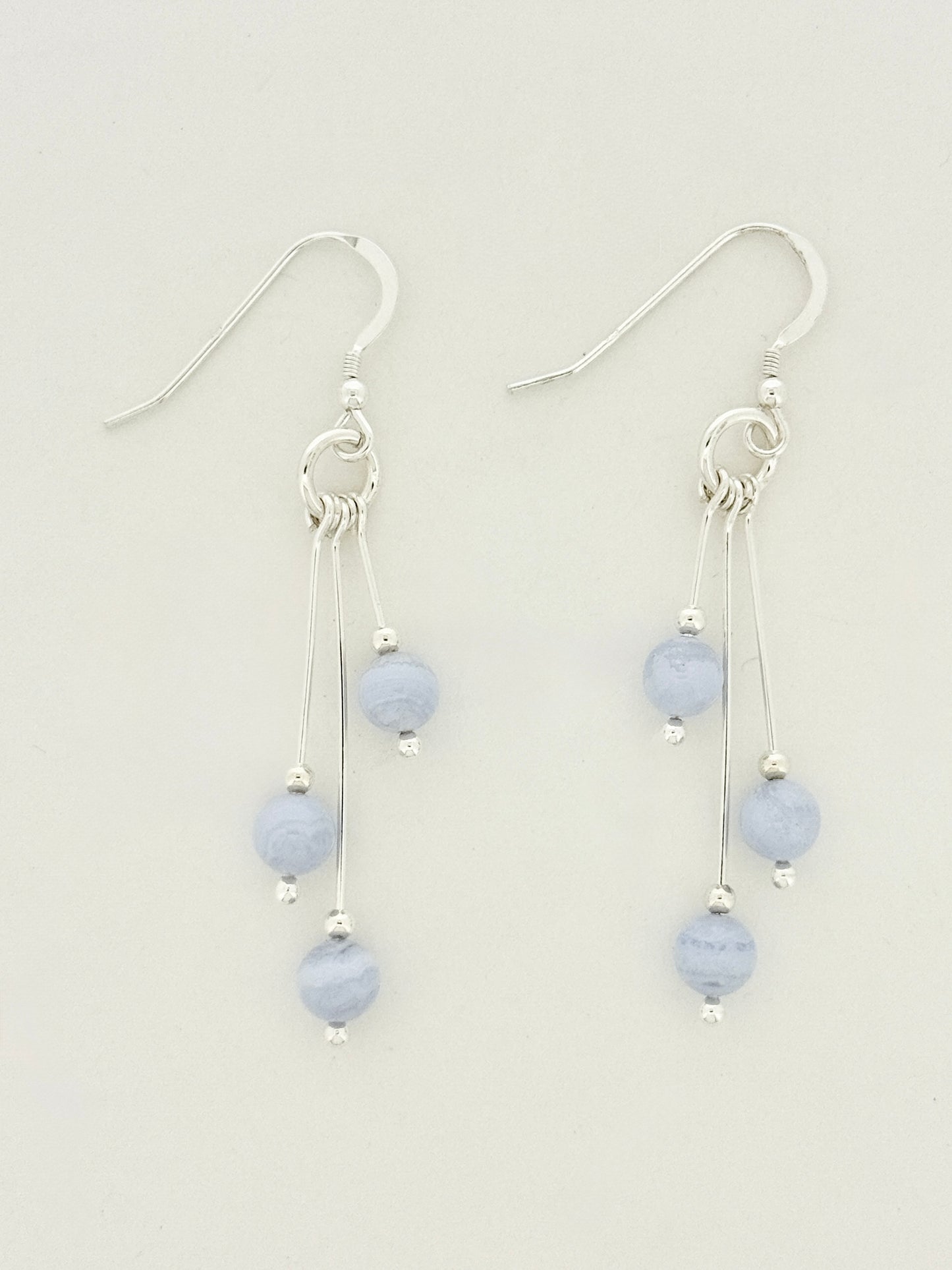 Blue Lace Agate Earrings, Tri-dangle