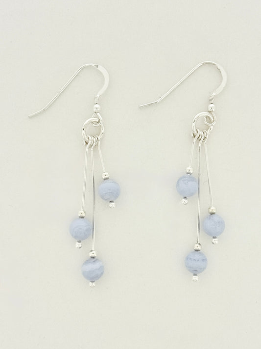 Blue Lace Agate Earrings, Tri-dangle