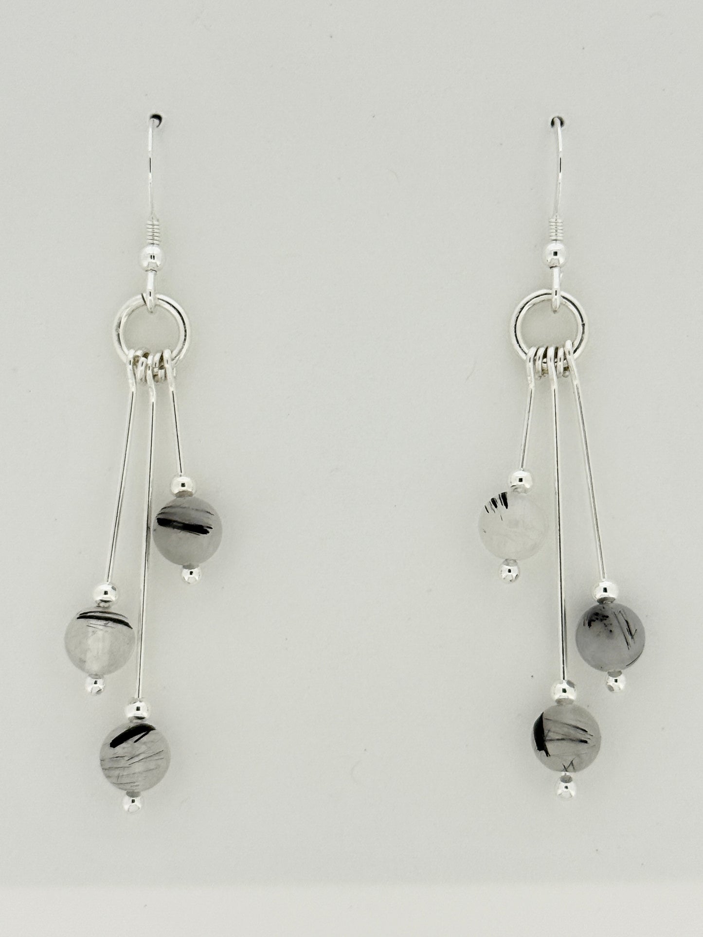 Tourmalinated Quartz Earrings, Tri-dangle
