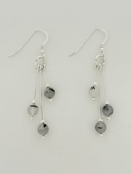 Tourmalinated Quartz Earrings, Tri-dangle