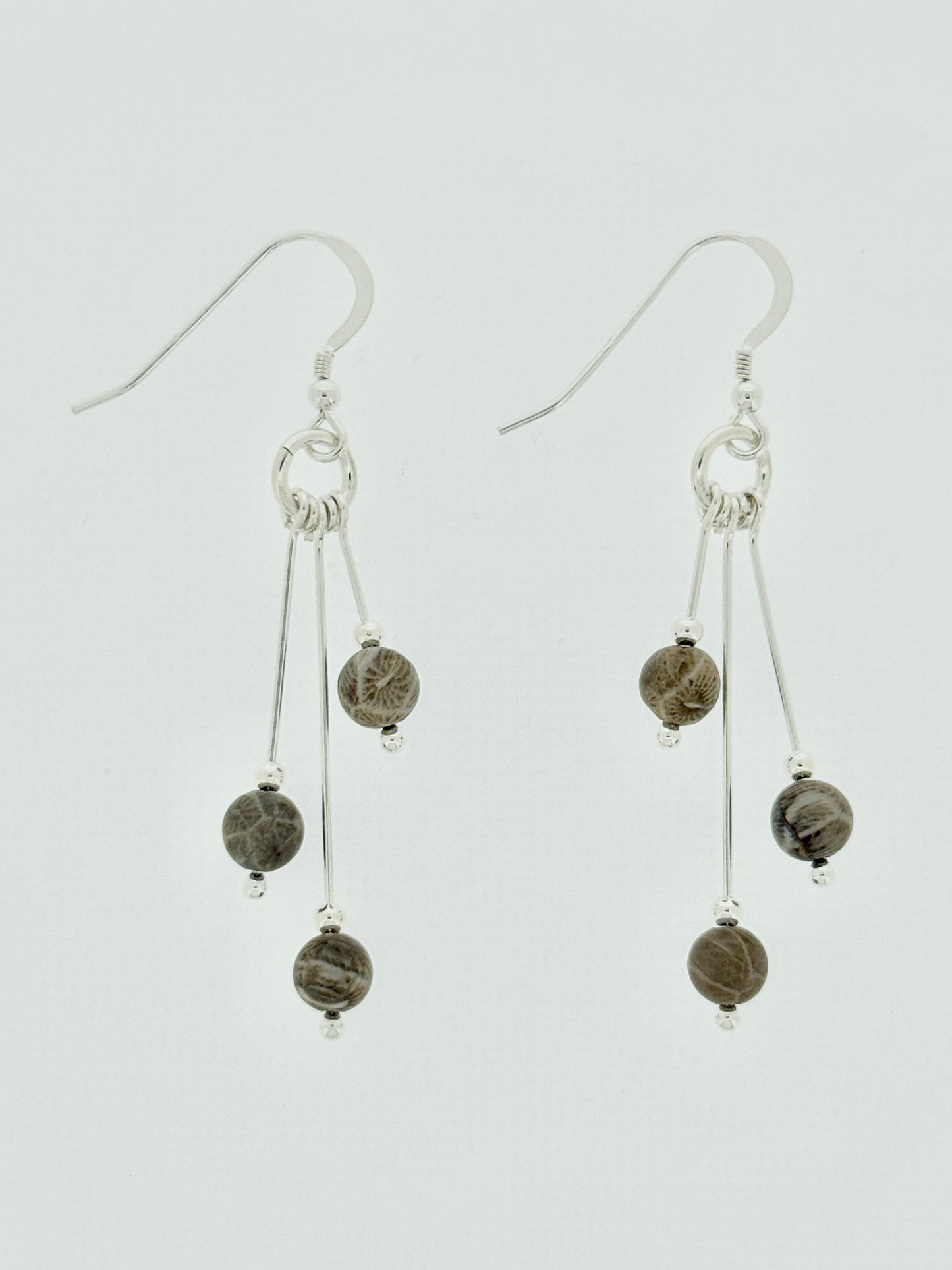 Fossil Coral Earrings, Tri-dangle