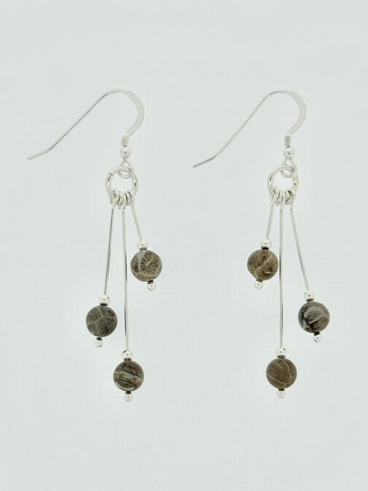 Fossil Coral Earrings, Tri-dangle