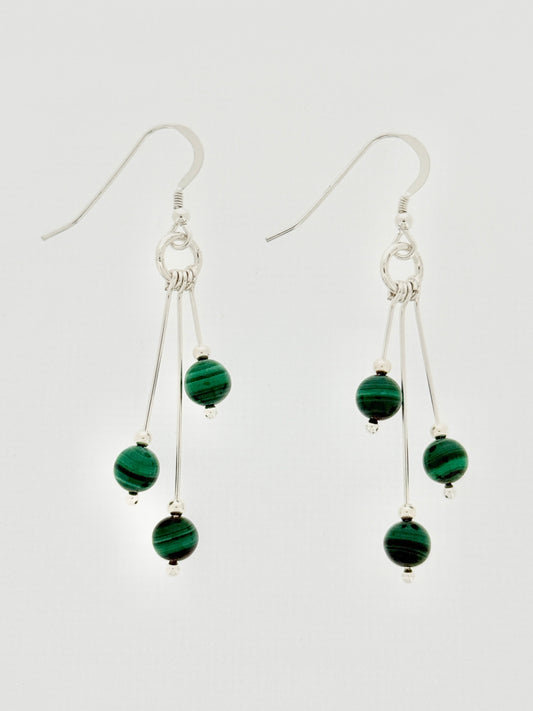 Malachite Earrings, Tri-dangle