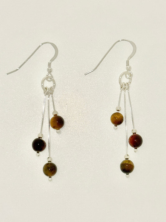 Tigereye Earrings, Tri-color, Tri-dangle