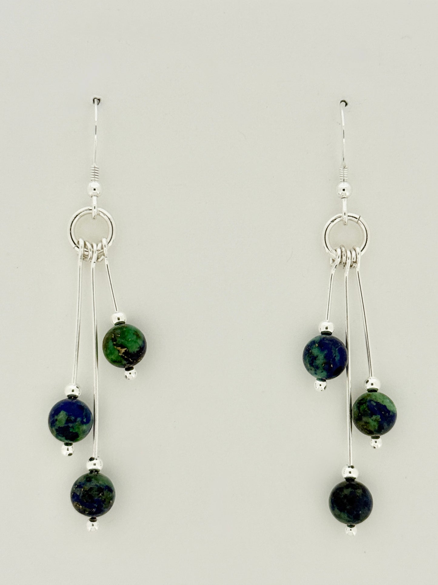 Azurite and Chrysocolla Earrings, Tri-dangle