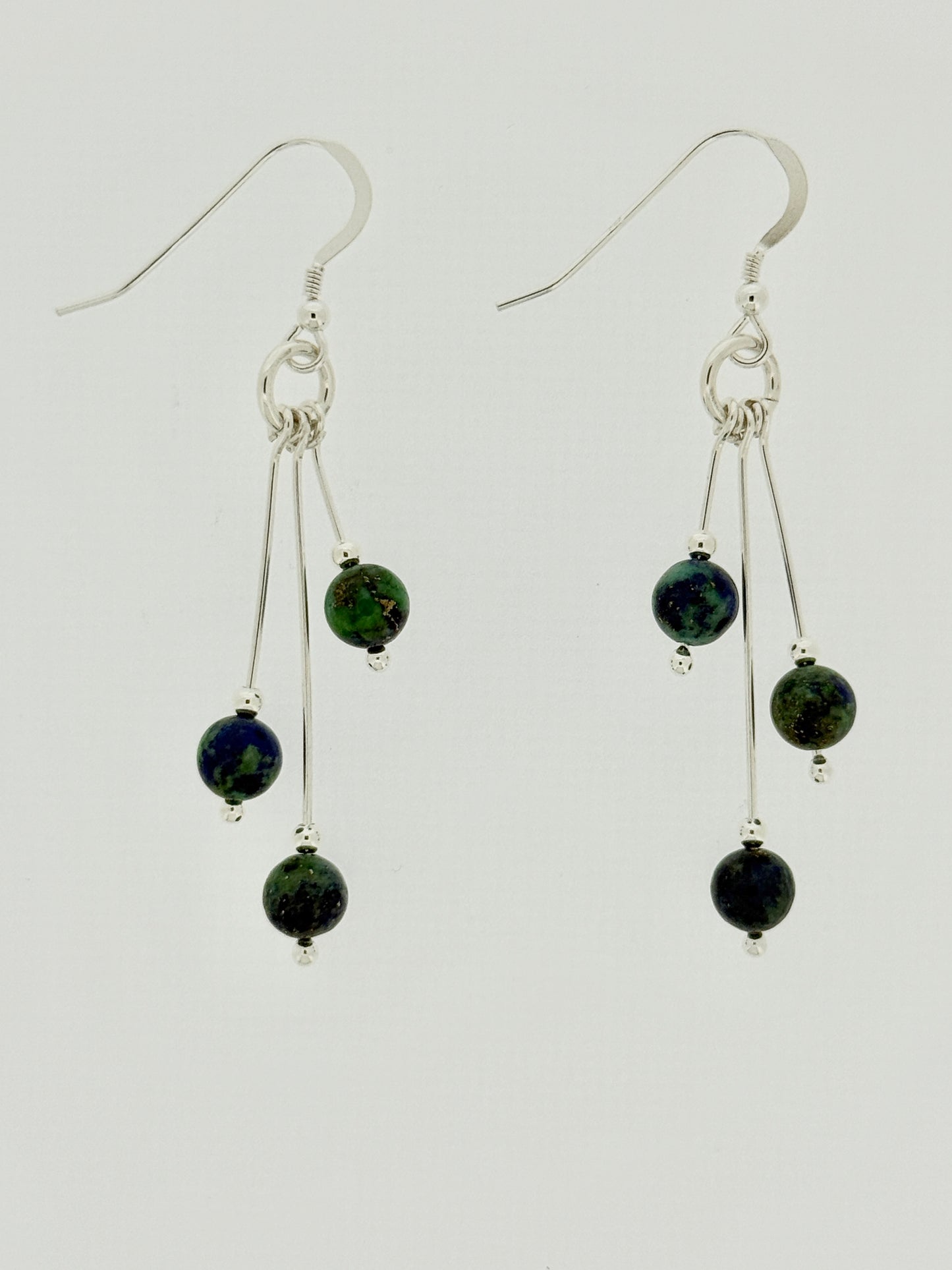 Azurite and Chrysocolla Earrings, Tri-dangle