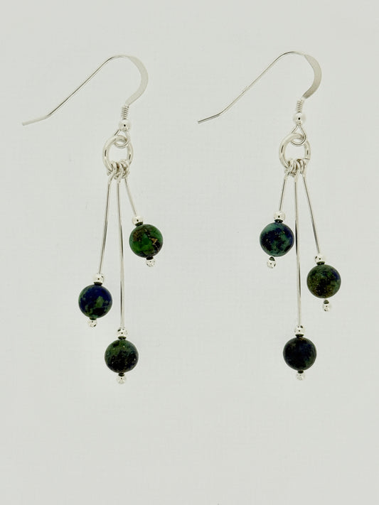Azurite and Chrysocolla Earrings, Tri-dangle