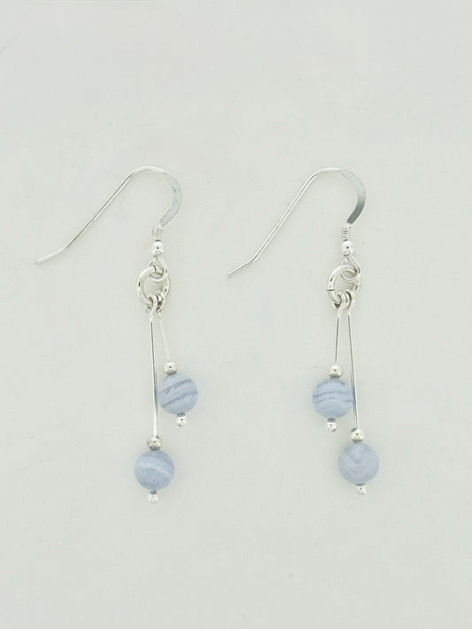 Blue Lace Agate Earrings, Tri-dangle