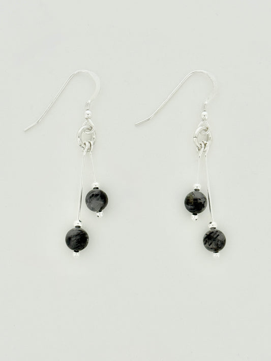 Tourmalinated Quartz Earrings, Bi-dangle