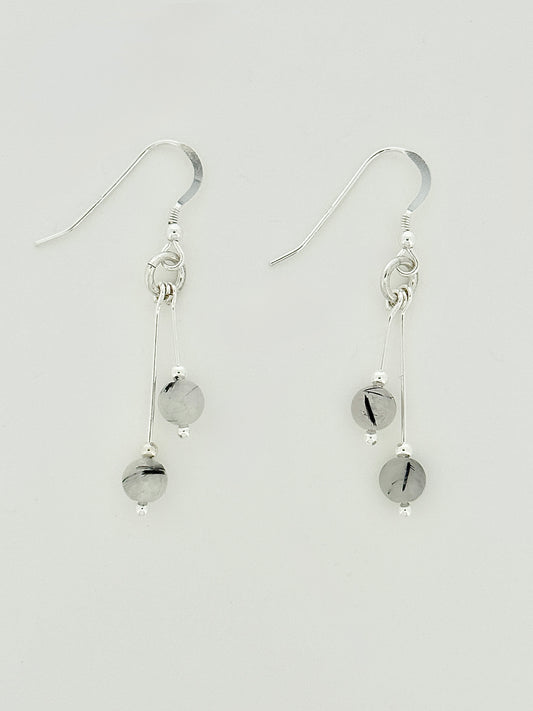 Tourmalinated Quartz Earrings, Bi-dangle