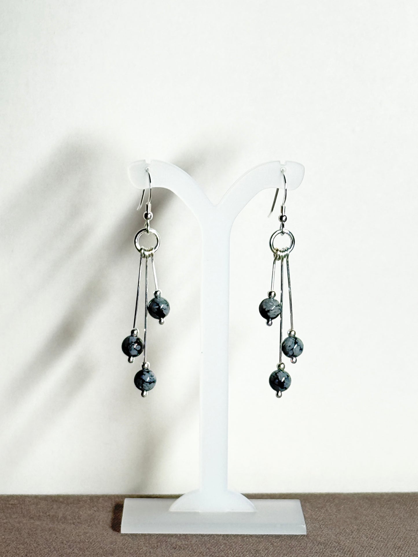 Snowflake Obsidian Earrings, Tri-dangle