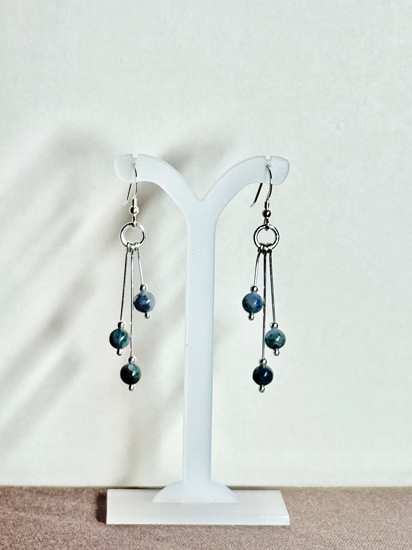 Larvakite Earrings, Tri-dangle