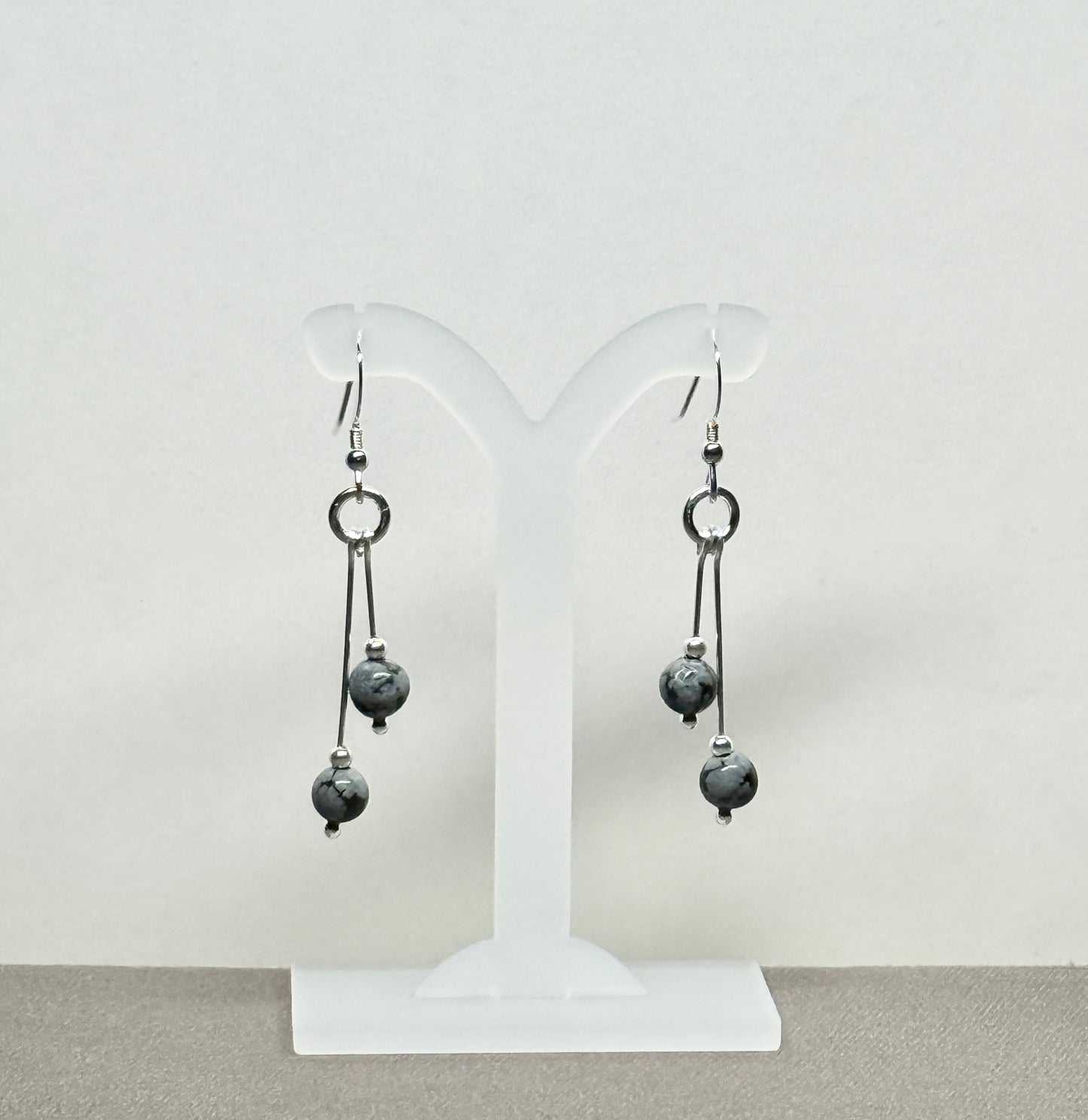Snowflake Obsidian Earrings, Bi-dangle