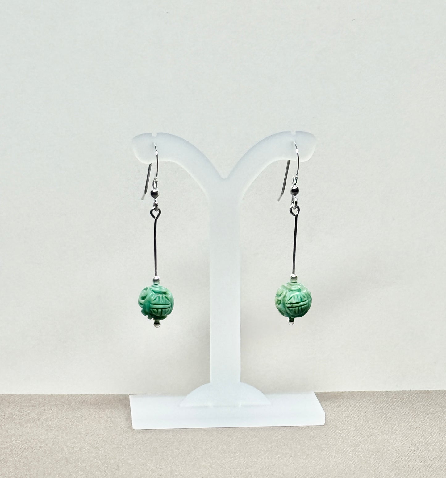 Turquoise Earrings with Carved Stones
