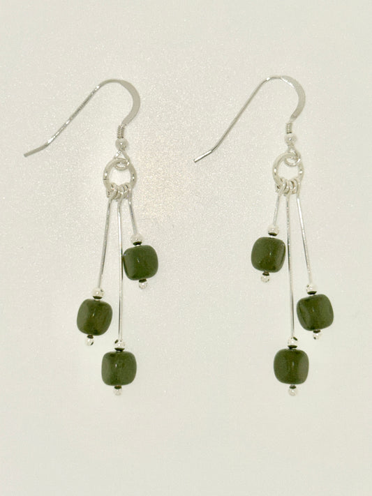 Serpentine Earrings, Artistic Tri-dangle