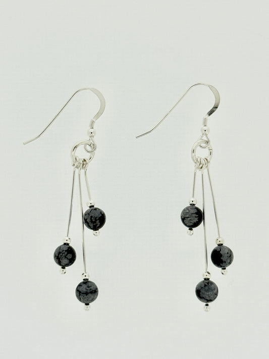 Snowflake Obsidian Earrings, Tri-dangle