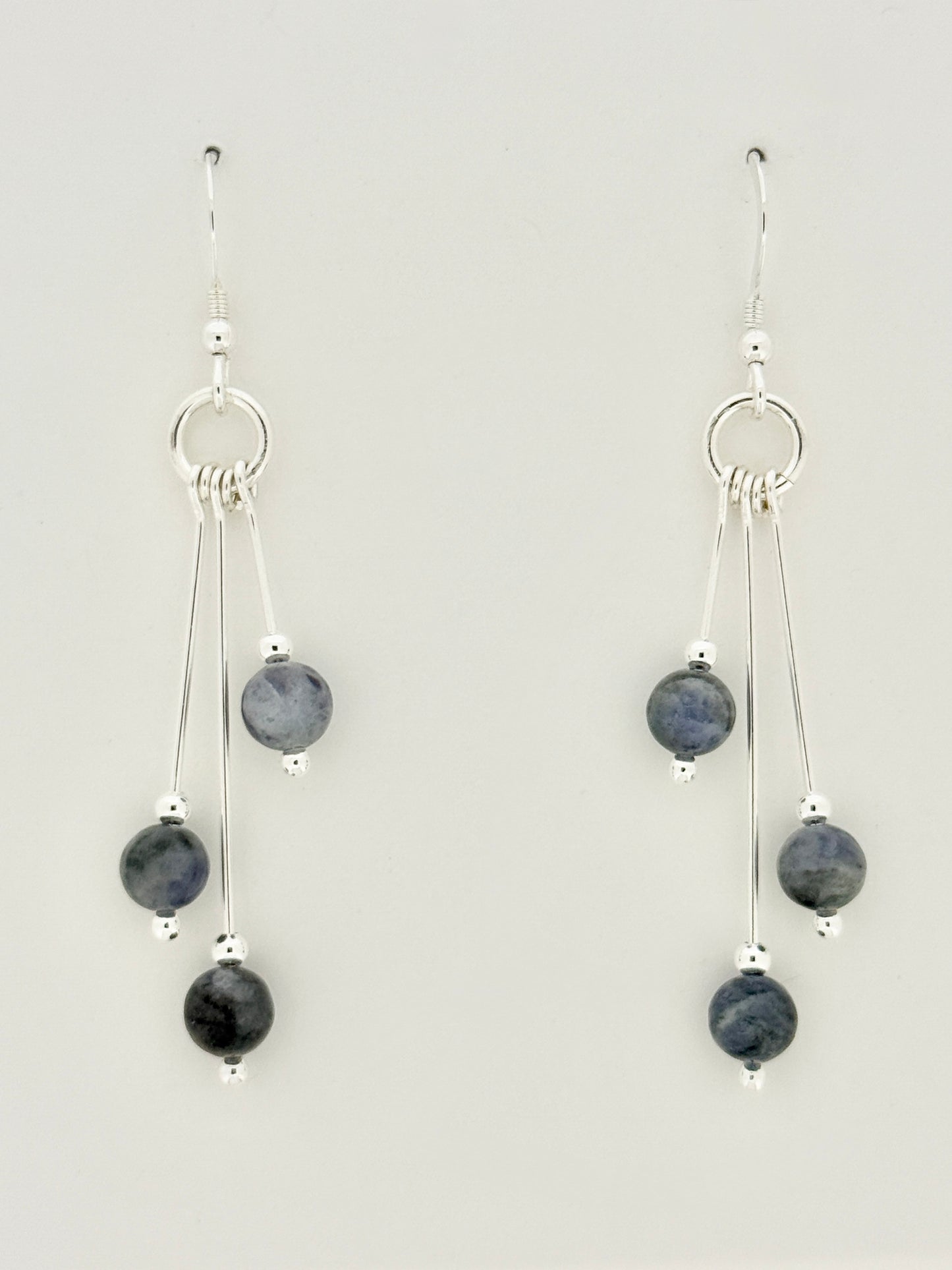 Larvakite Earrings, Tri-dangle