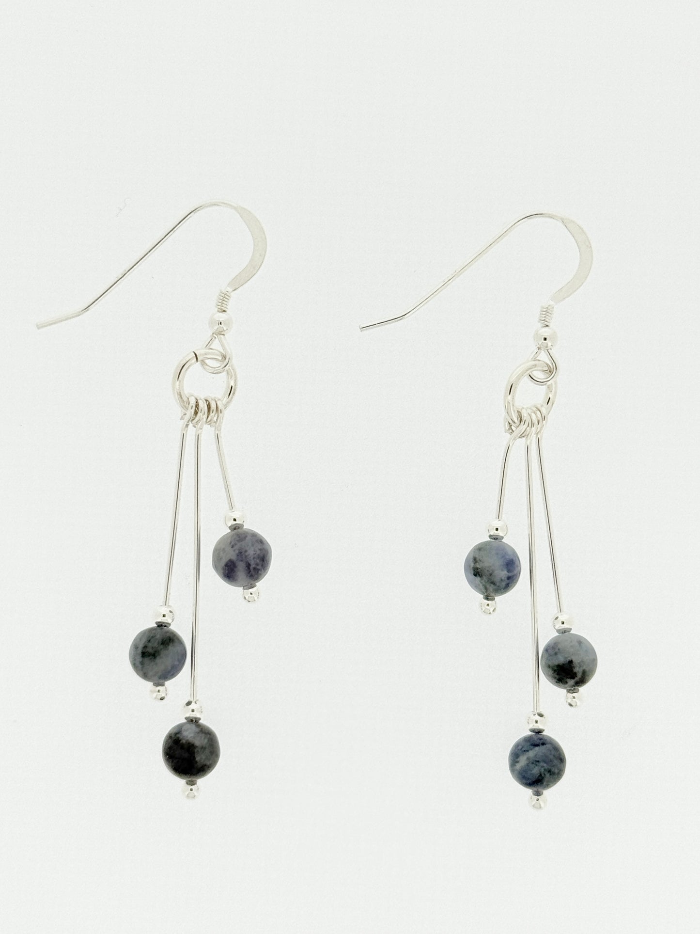 Larvakite Earrings, Tri-dangle