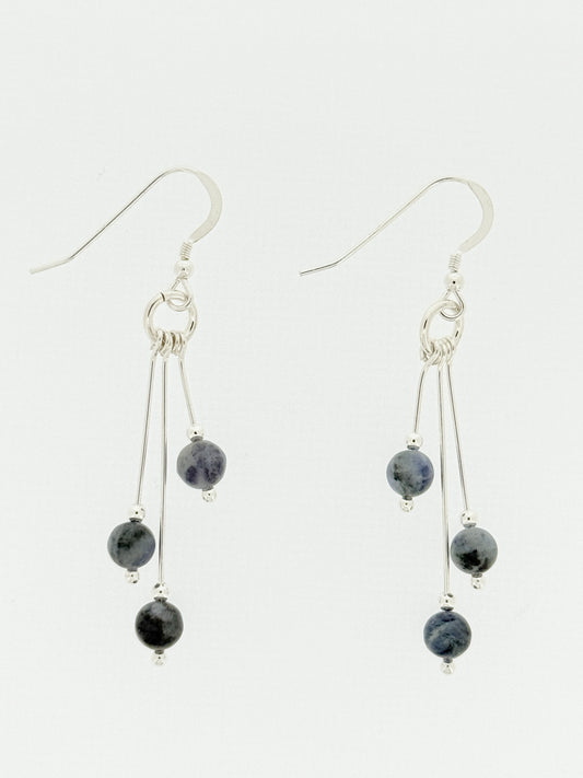 Larvakite Earrings, Tri-dangle