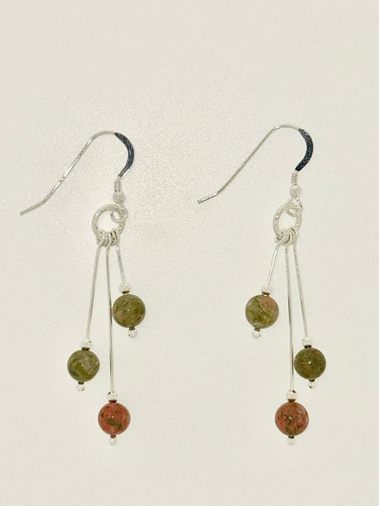 Unakite Earrings, Tri-dangle