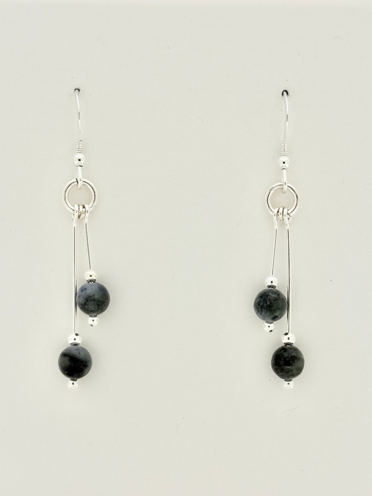 Larvakite Earrings, Bi-dangle