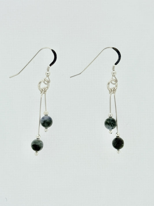 Larvakite Earrings, Bi-dangle