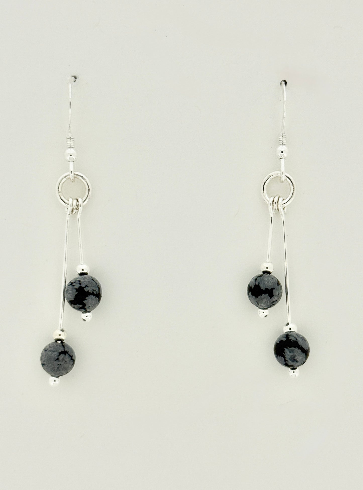 Snowflake Obsidian Earrings, Bi-dangle