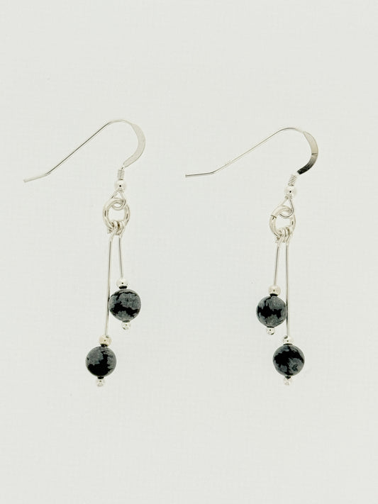 Snowflake Obsidian Earrings, Bi-dangle