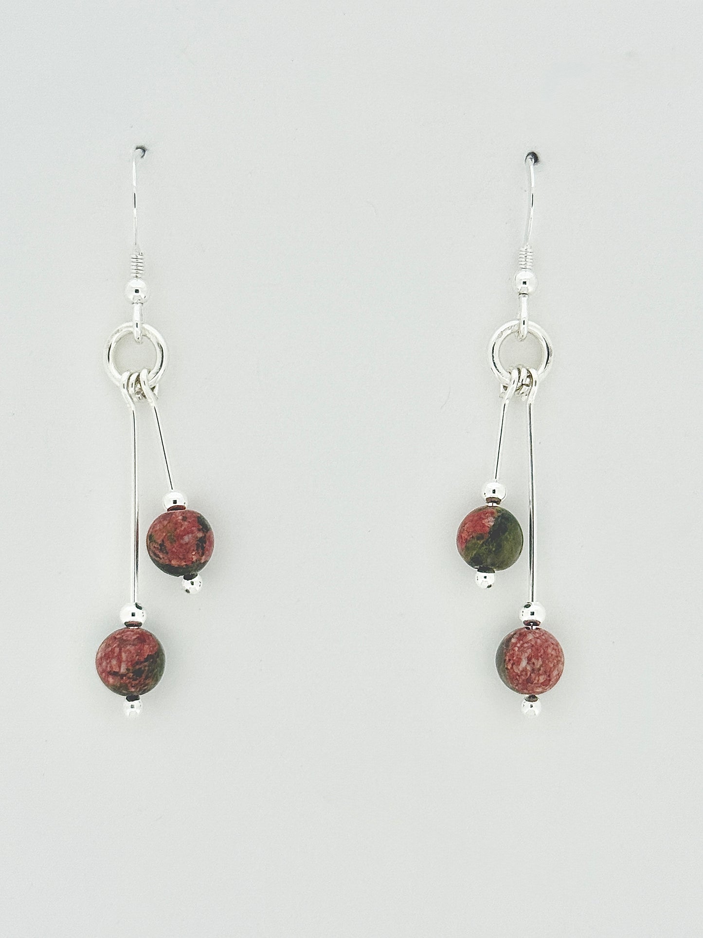 Unakite Earrings, Tri-dangle