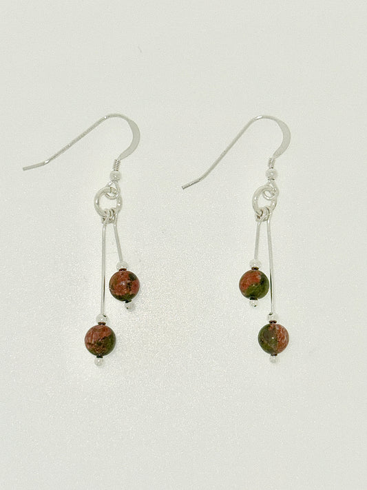 Unakite Earrings, Tri-dangle
