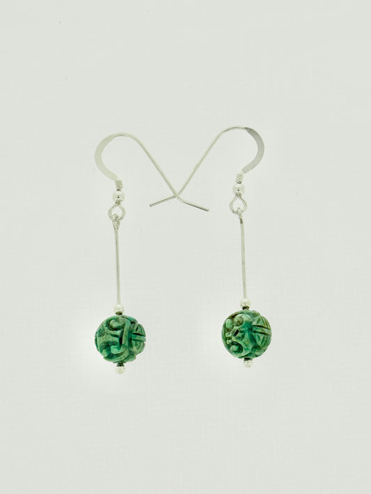 Turquoise Earrings with Carved Stones