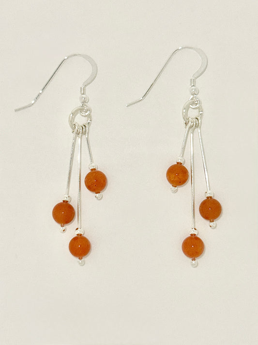Red Aventurine Earrings, Tri-dangle