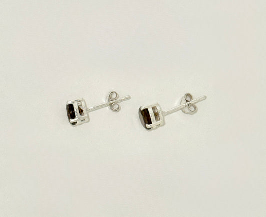 Smokey Quartz Earrings with Faceted Stones, Stud