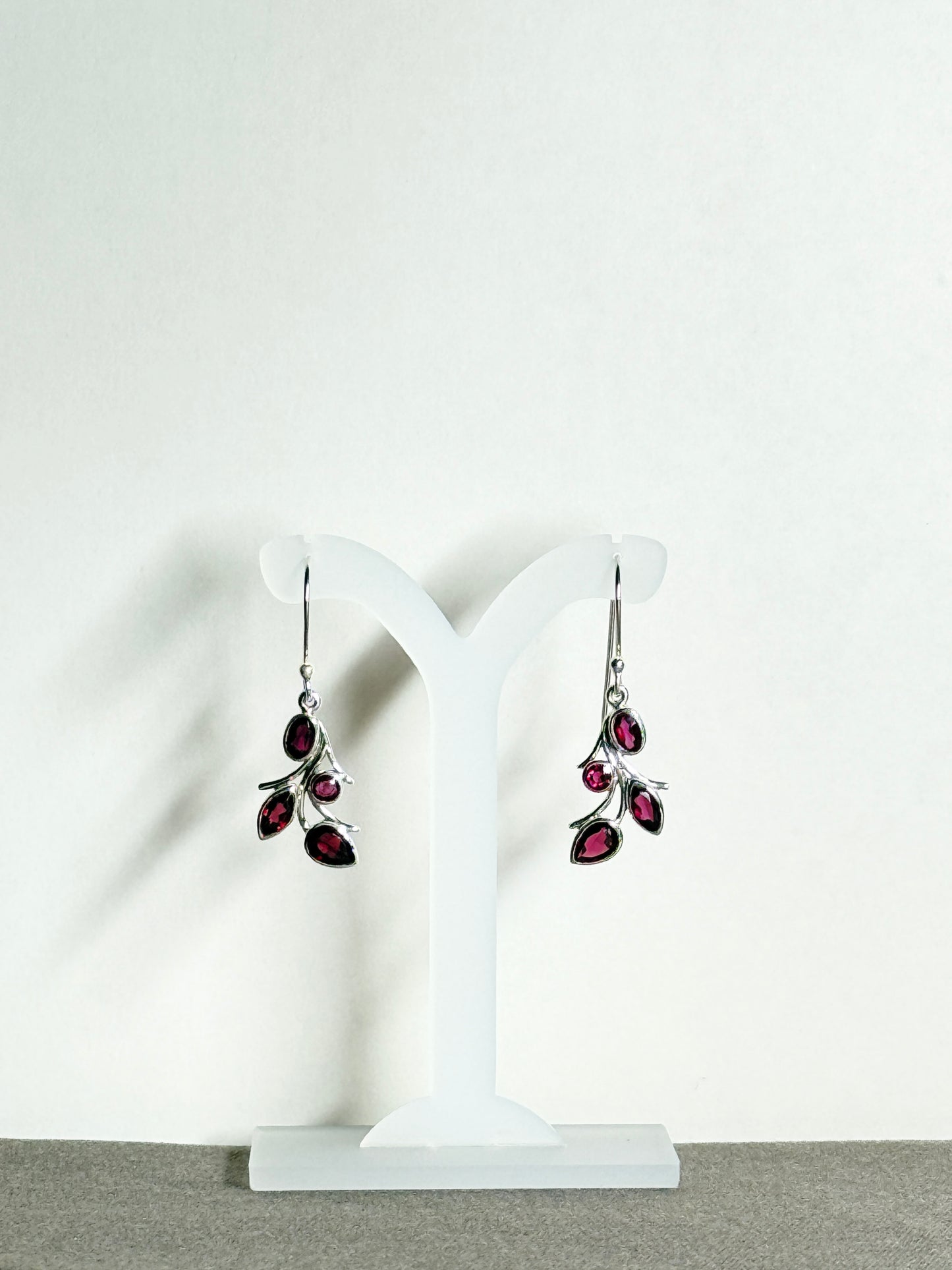 Garnet Earrings with Faceted Stones, Falling Leaves