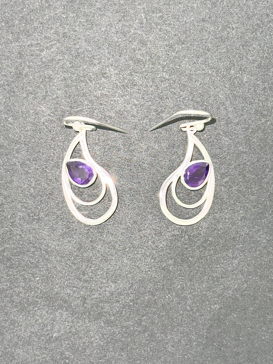 Amethyst Earrings with Faceted Stones, Layered Teardrop