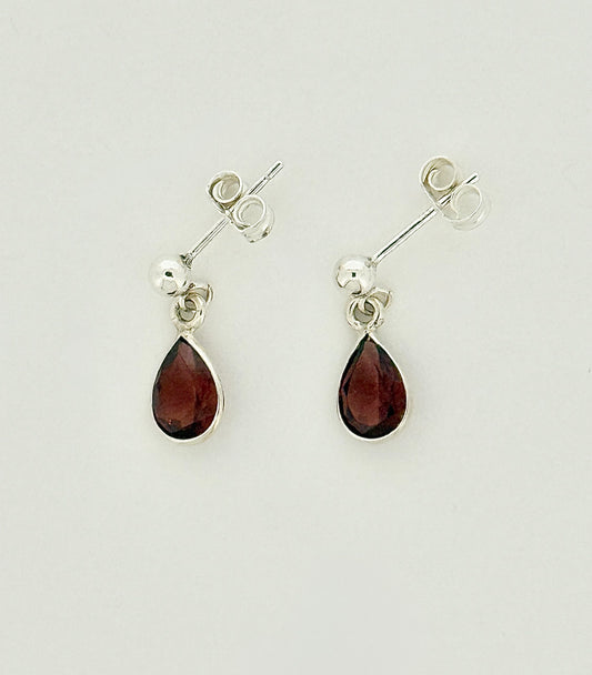 Garnet Earrings with Faceted Stones, Ball-and-post