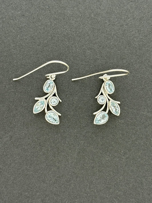 Blue Topaz Earrings with Faceted Stones, Falling Leaves