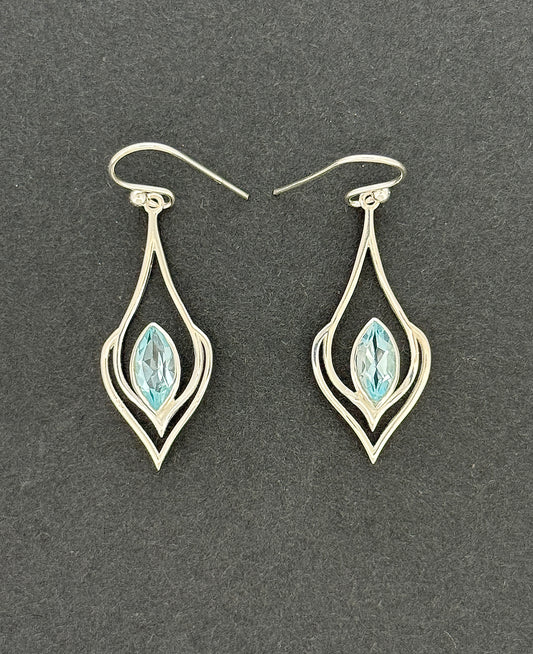 Blue Topaz Earrings with Faceted Stones