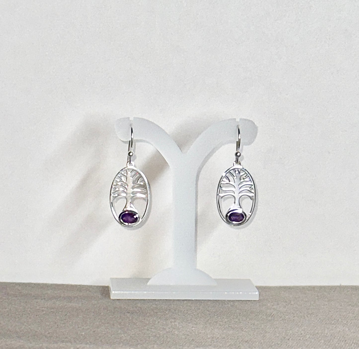 Amethyst Earrings with Faceted Stones Tree of Life