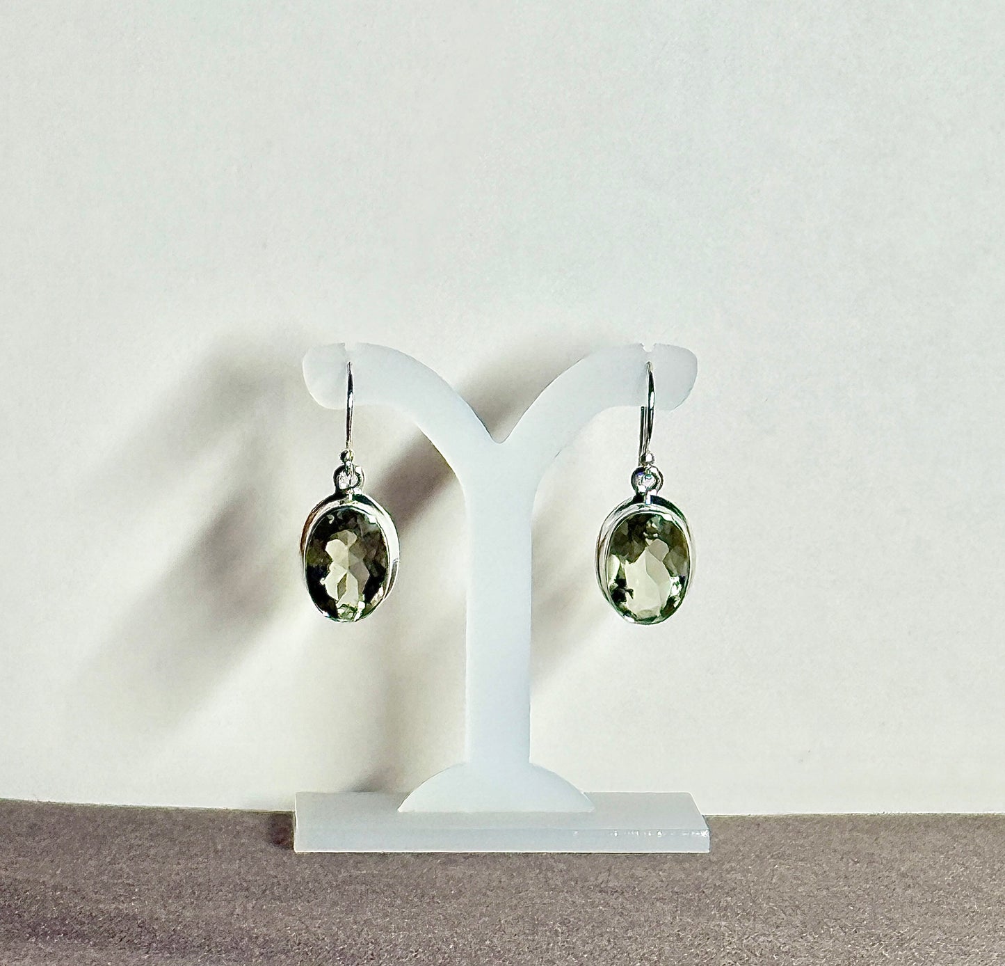 Prasiolite Earrings with Faceted Stones