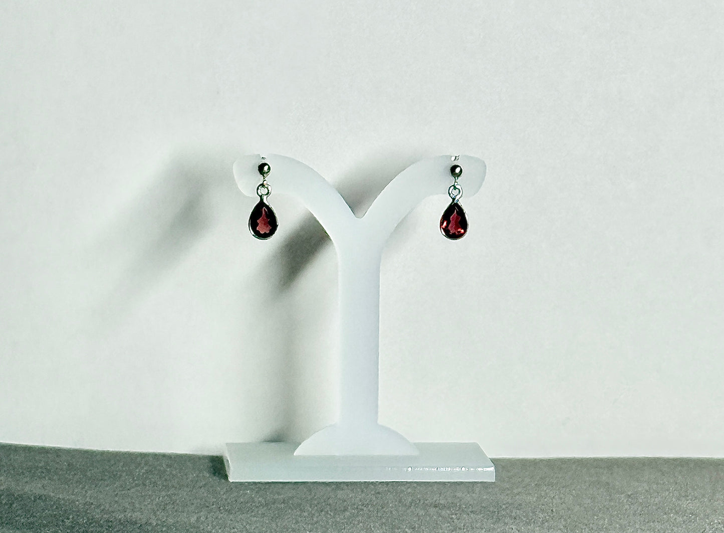 Garnet Earrings with Faceted Stones, Ball-and-post