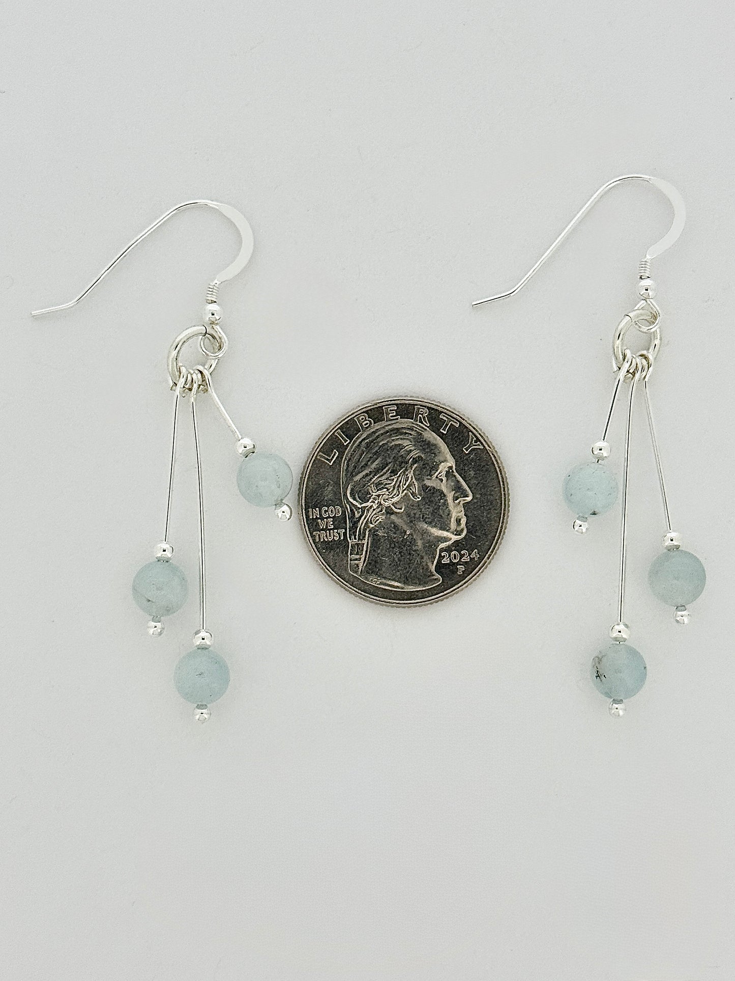 Aquamarine Earrings, Tri-dangle