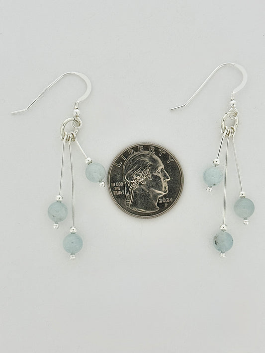 Aquamarine Earrings, Tri-dangle