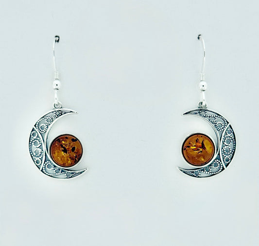 Amber Earrings, Crescent Moon