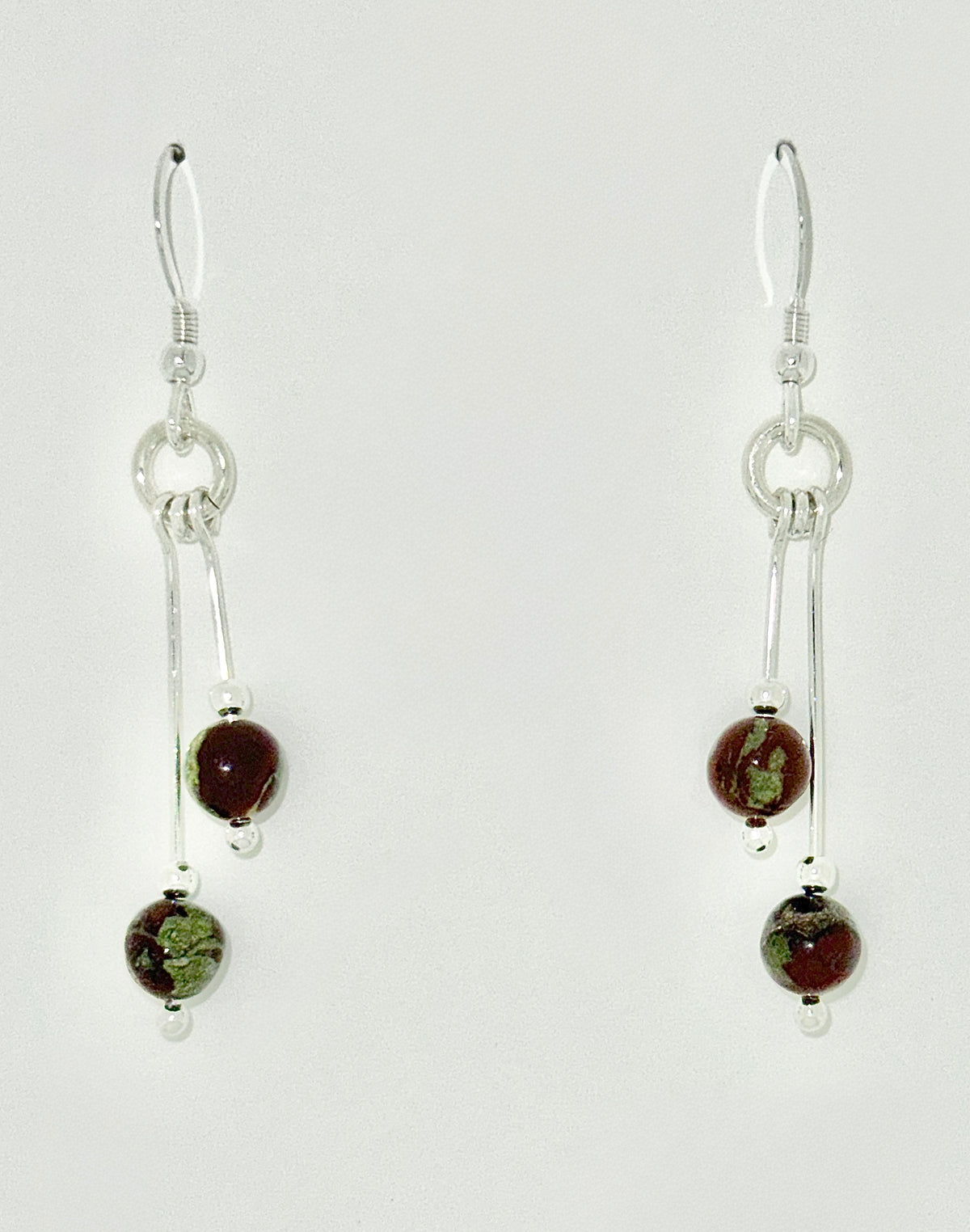 Dragon's Blood Jasper Earrings, Bi-dangle