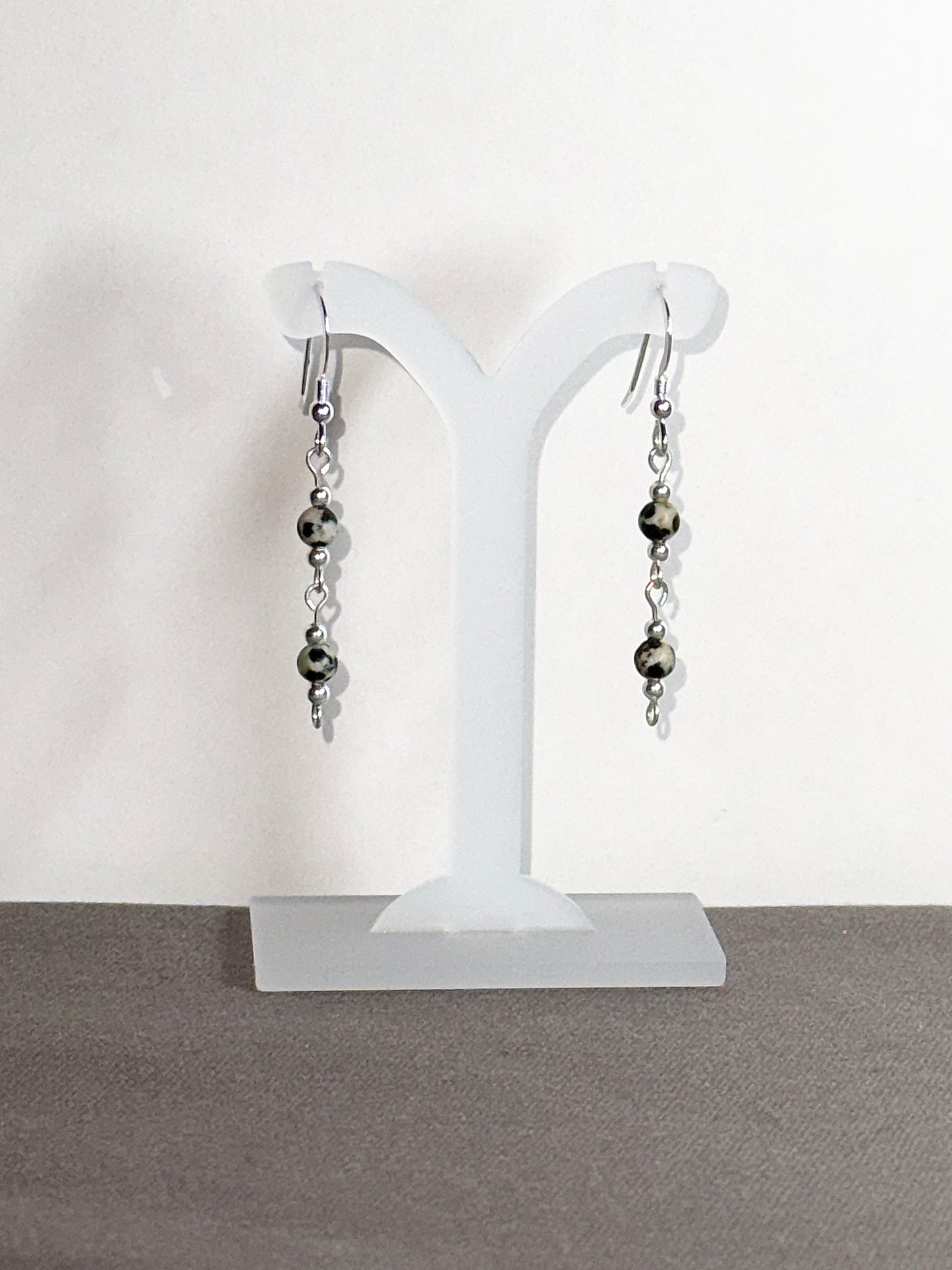 Dalmatian Jasper Earrings, Loop-links