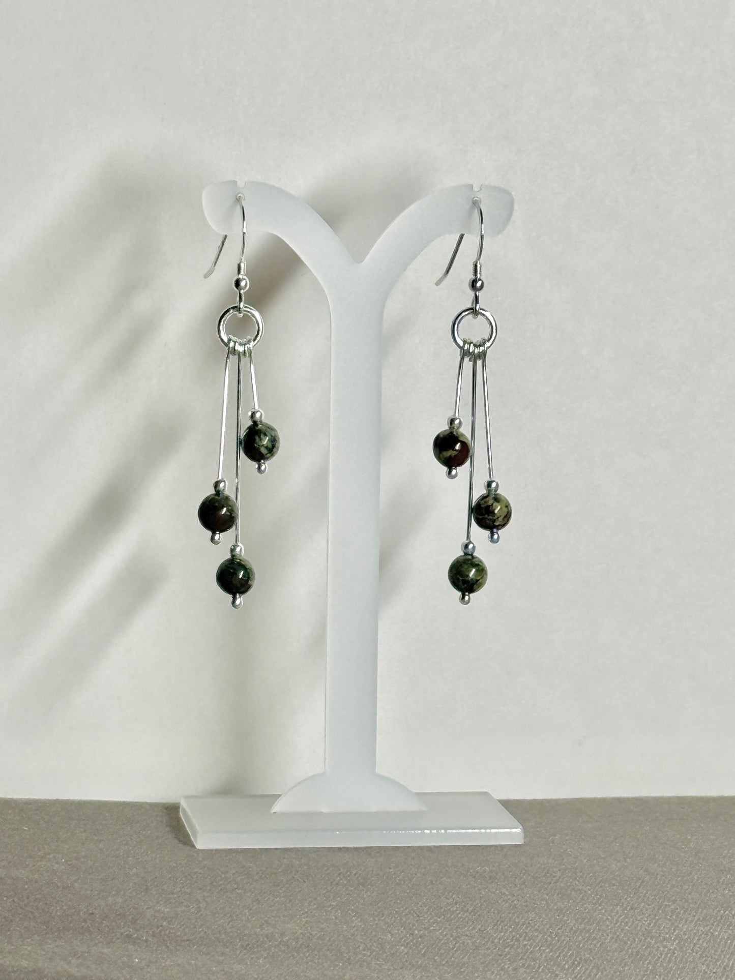 Dragon's Blood Jasper Earrings, Tri-dangle