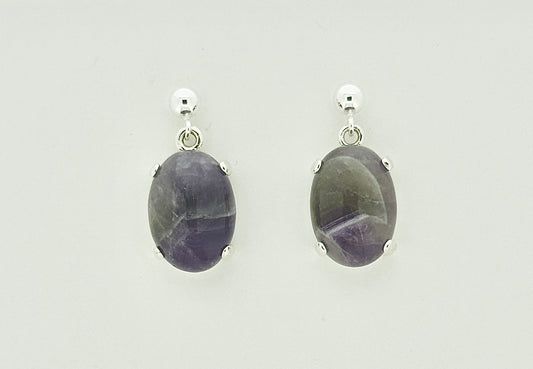 Amethyst and Snow Quartz Earrings, Ball-and-post