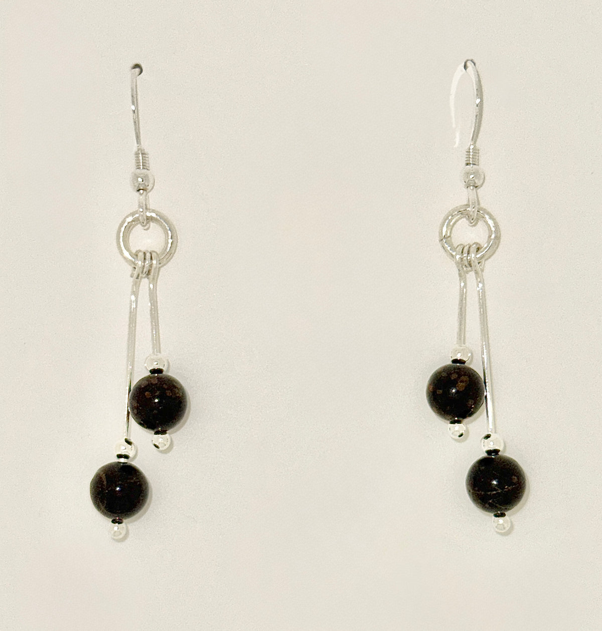 Brown Obsidian Earrings, Bi-dangle
